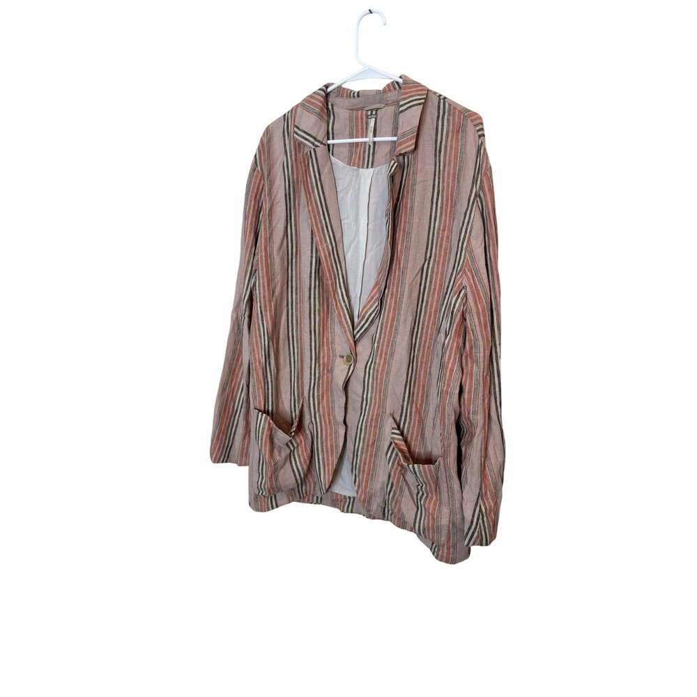 Free People Blazer Womens Small Pink Striped Linen Blend Single Button Lined